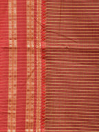 Brown and Rust Bamboo Cotton Saree with Checks Design No Blouse - Global Threads | Grocsy