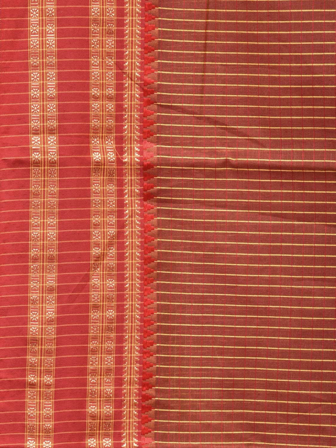Brown and Rust Bamboo Cotton Saree with Checks Design No Blouse - Global Threads | Grocsy