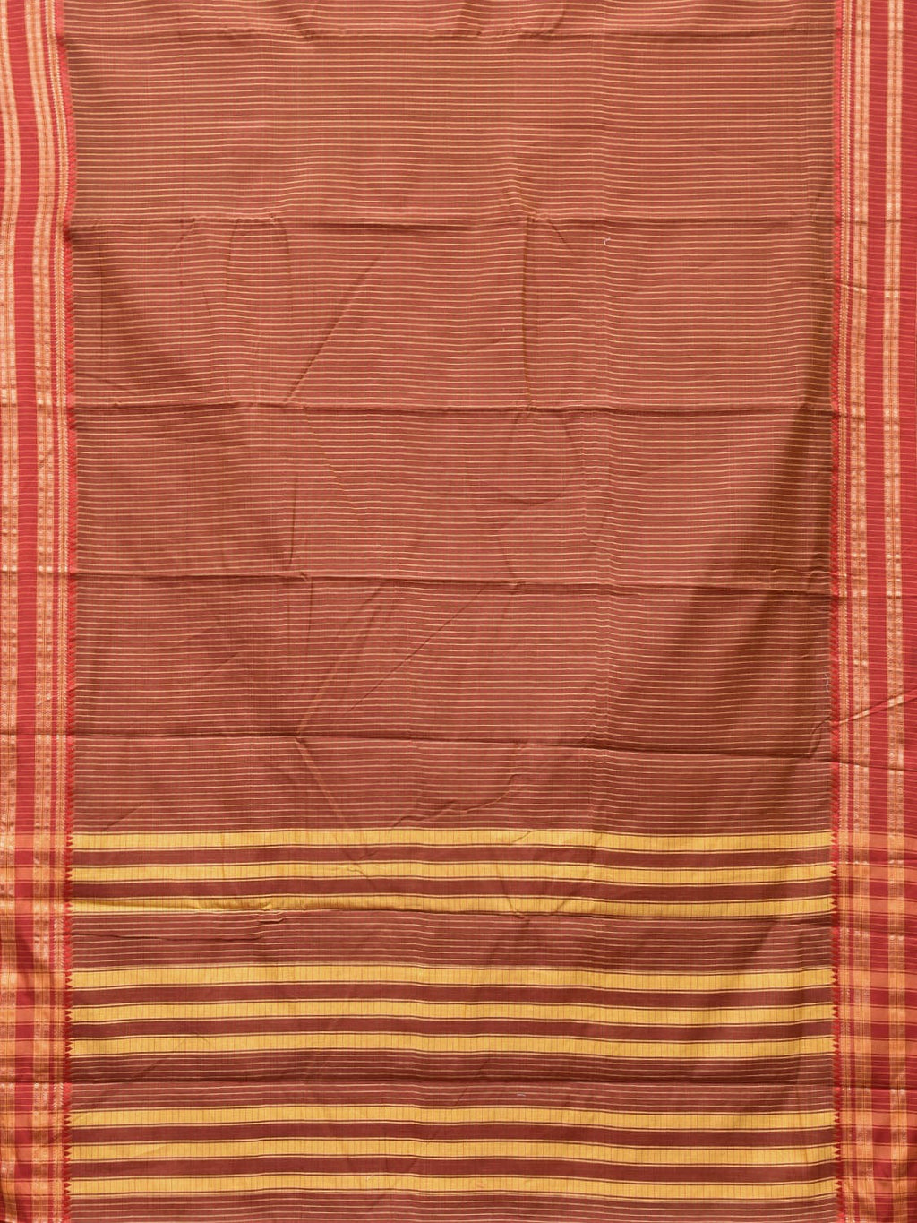 Brown and Rust Bamboo Cotton Saree with Checks Design No Blouse - Global Threads | Grocsy