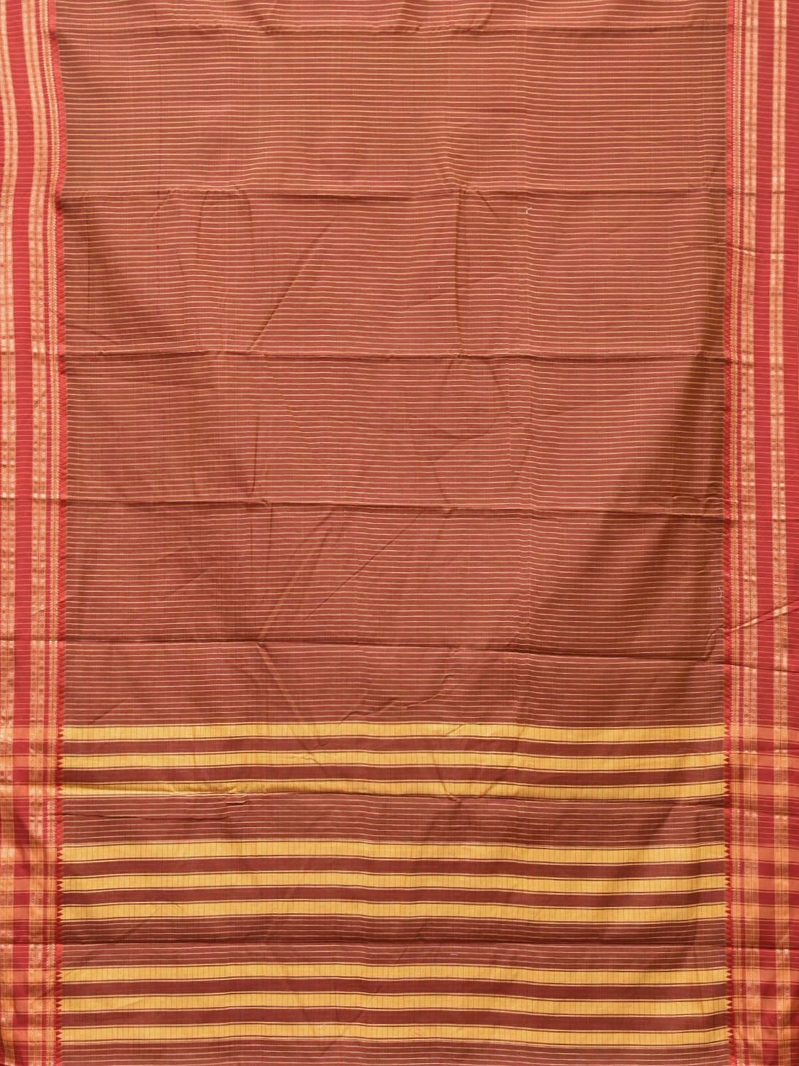 Brown and Rust Bamboo Cotton Saree with Checks Design No Blouse - Global Threads | Grocsy