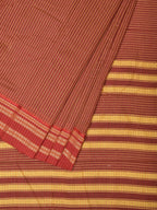Brown and Rust Bamboo Cotton Saree with Checks Design No Blouse - Global Threads | Grocsy