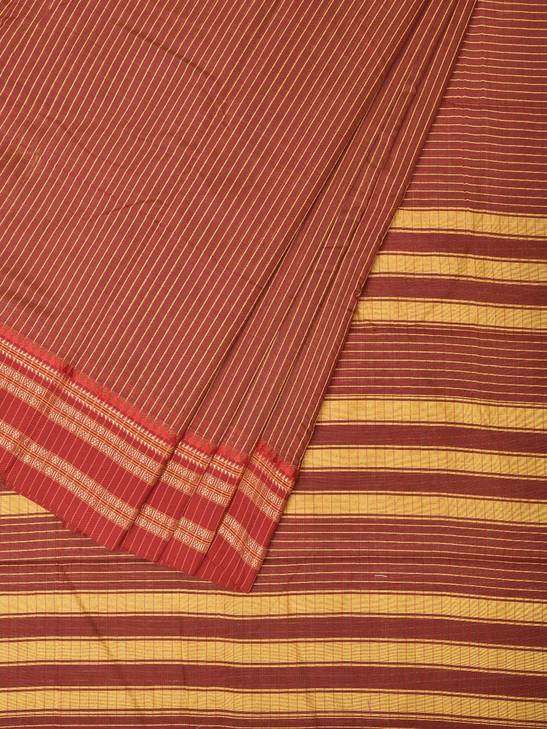 Brown and Rust Bamboo Cotton Saree with Checks Design No Blouse - Global Threads | Grocsy
