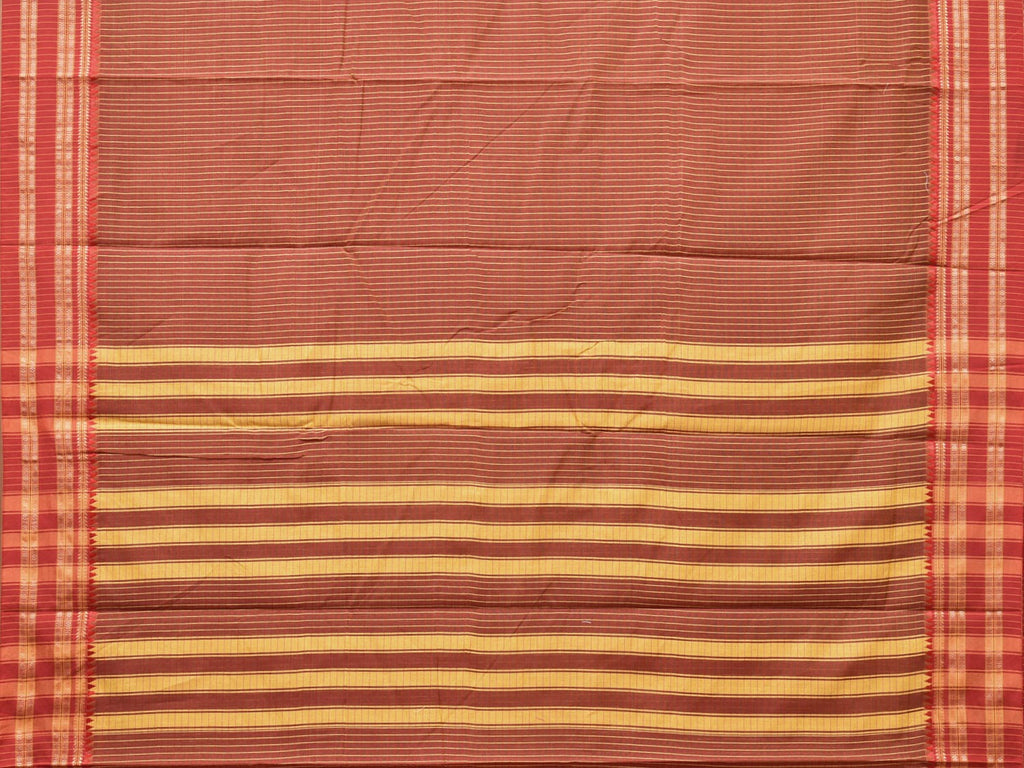 Brown and Rust Bamboo Cotton Saree with Checks Design No Blouse - Global Threads | Grocsy