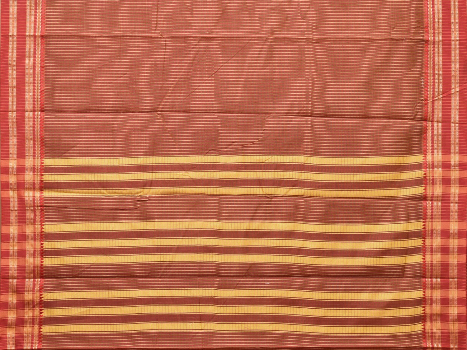 Brown and Rust Bamboo Cotton Saree with Checks Design No Blouse - Global Threads | Grocsy
