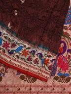 Brown Bandhani Paithani Silk Handloom Saree with Peacocks Border and Pallu Design - Global Threads | Grocsy