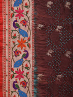 Brown Bandhani Paithani Silk Handloom Saree with Peacocks Border and Pallu Design - Global Threads | Grocsy