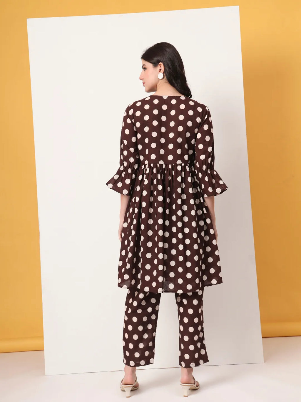 Yufta Brown Cotton Maternity Gathered Or Pleated Kurta Pants Set | Grocsy