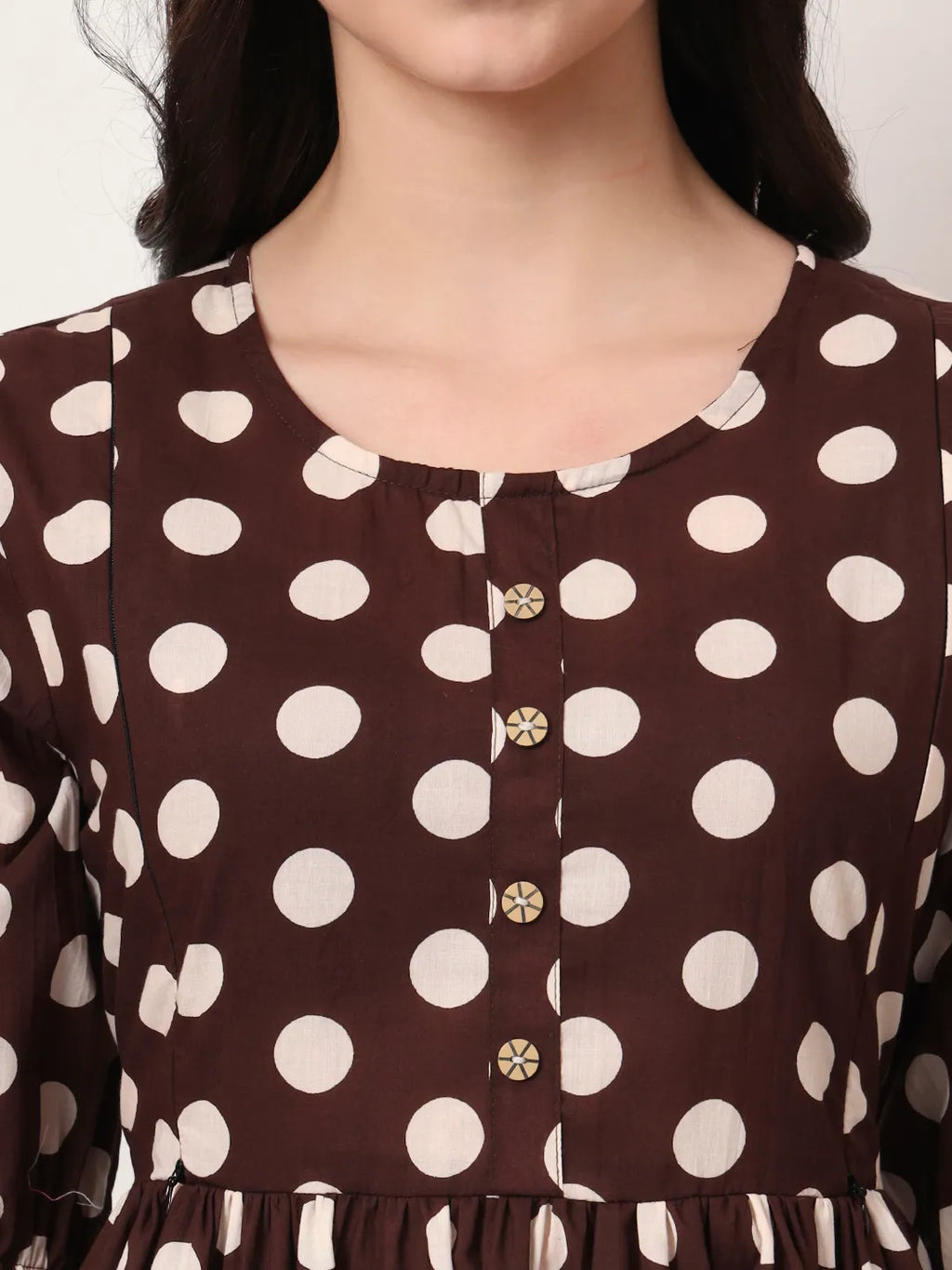 Yufta Brown Cotton Maternity Gathered Or Pleated Kurta Pants Set | Grocsy