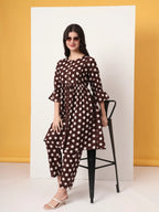 Yufta Brown Cotton Maternity Gathered Or Pleated Kurta Pants Set | Grocsy