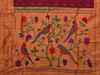 Brown Paithani Silk Handloom Saree with Triple Muniya Border and Pallu Design - Global Threads | Grocsy