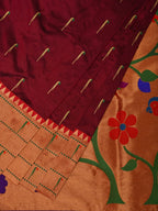 Brown Paithani Silk Handloom Saree with Triple Muniya Border and Pallu Design - Global Threads | Grocsy