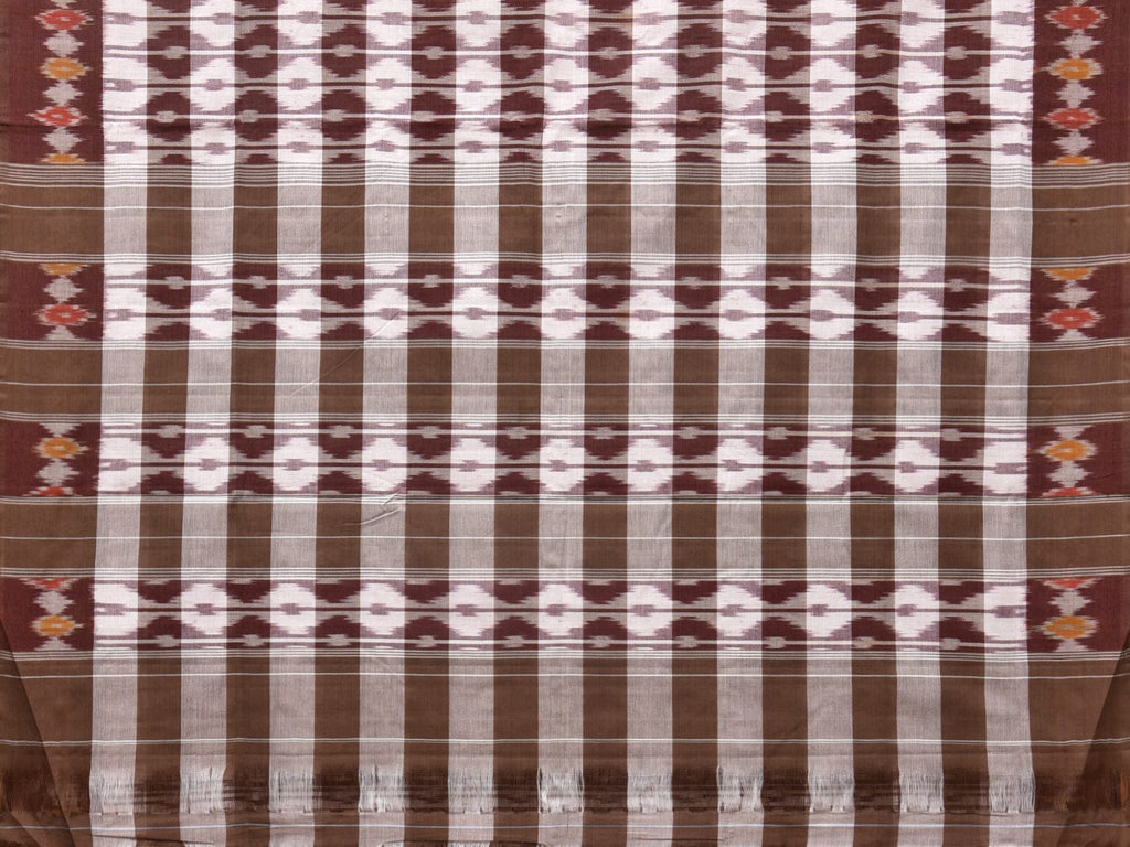 Brown Pochampally Ikat Cotton Handloom Saree with Strips Design No Blouse - Global Threads | Grocsy
