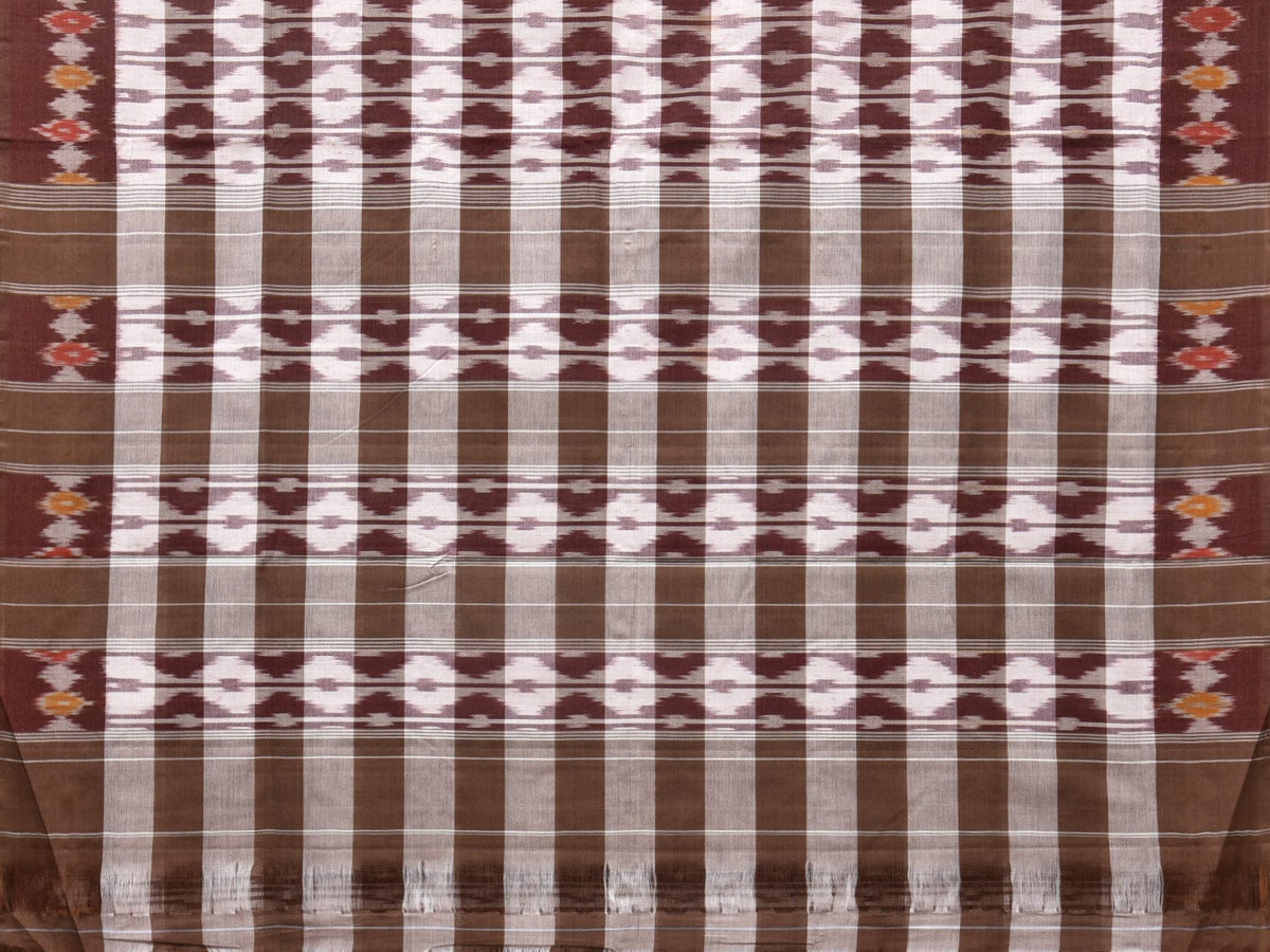 Brown Pochampally Ikat Cotton Handloom Saree with Strips Design No Blouse - Global Threads | Grocsy