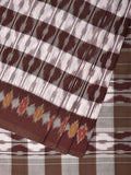 Brown Pochampally Ikat Cotton Handloom Saree with Strips Design No Blouse - Global Threads | Grocsy