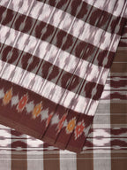 Brown Pochampally Ikat Cotton Handloom Saree with Strips Design No Blouse - Global Threads | Grocsy