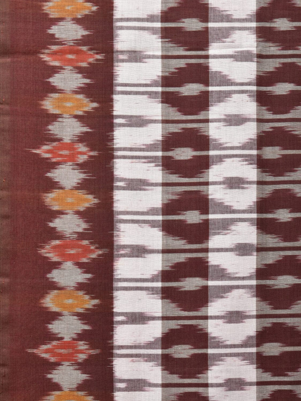Brown Pochampally Ikat Cotton Handloom Saree with Strips Design No Blouse - Global Threads | Grocsy