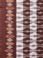 Brown Pochampally Ikat Cotton Handloom Saree with Strips Design No Blouse - Global Threads | Grocsy