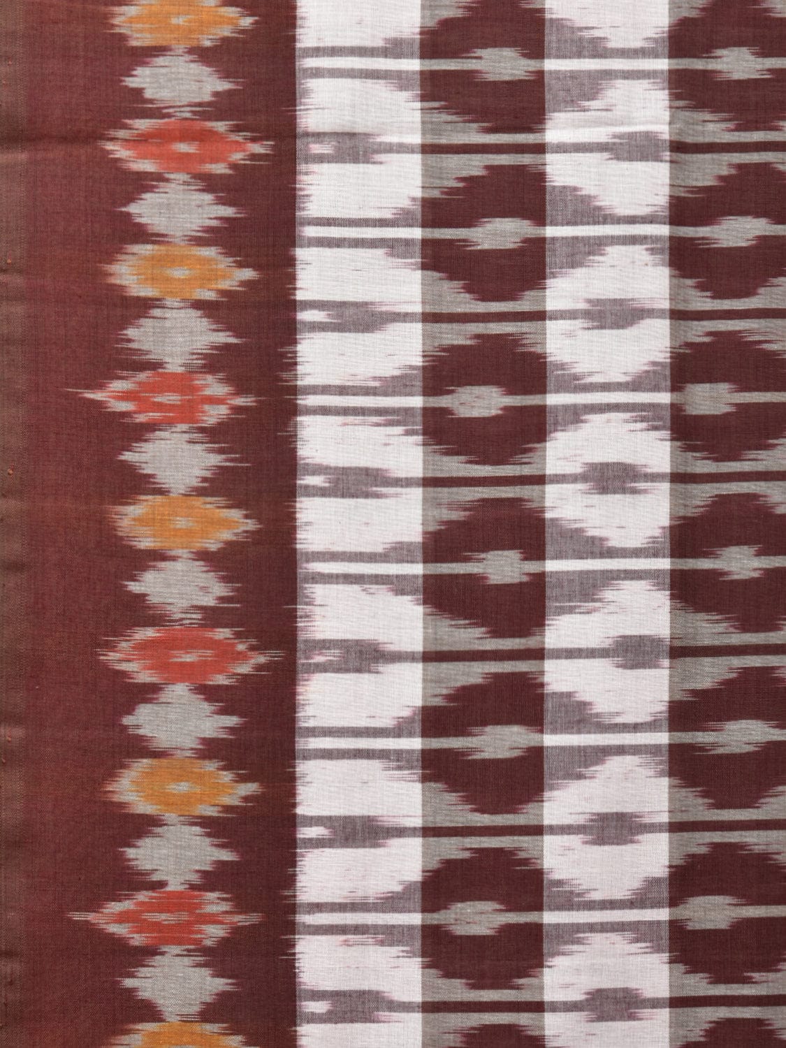 Brown Pochampally Ikat Cotton Handloom Saree with Strips Design No Blouse - Global Threads | Grocsy