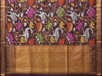 Brown Uppada Silk Handloom Saree with All Over Birds and Lotus Design - Global Threads | Grocsy