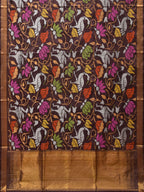 Brown Uppada Silk Handloom Saree with All Over Birds and Lotus Design - Global Threads | Grocsy