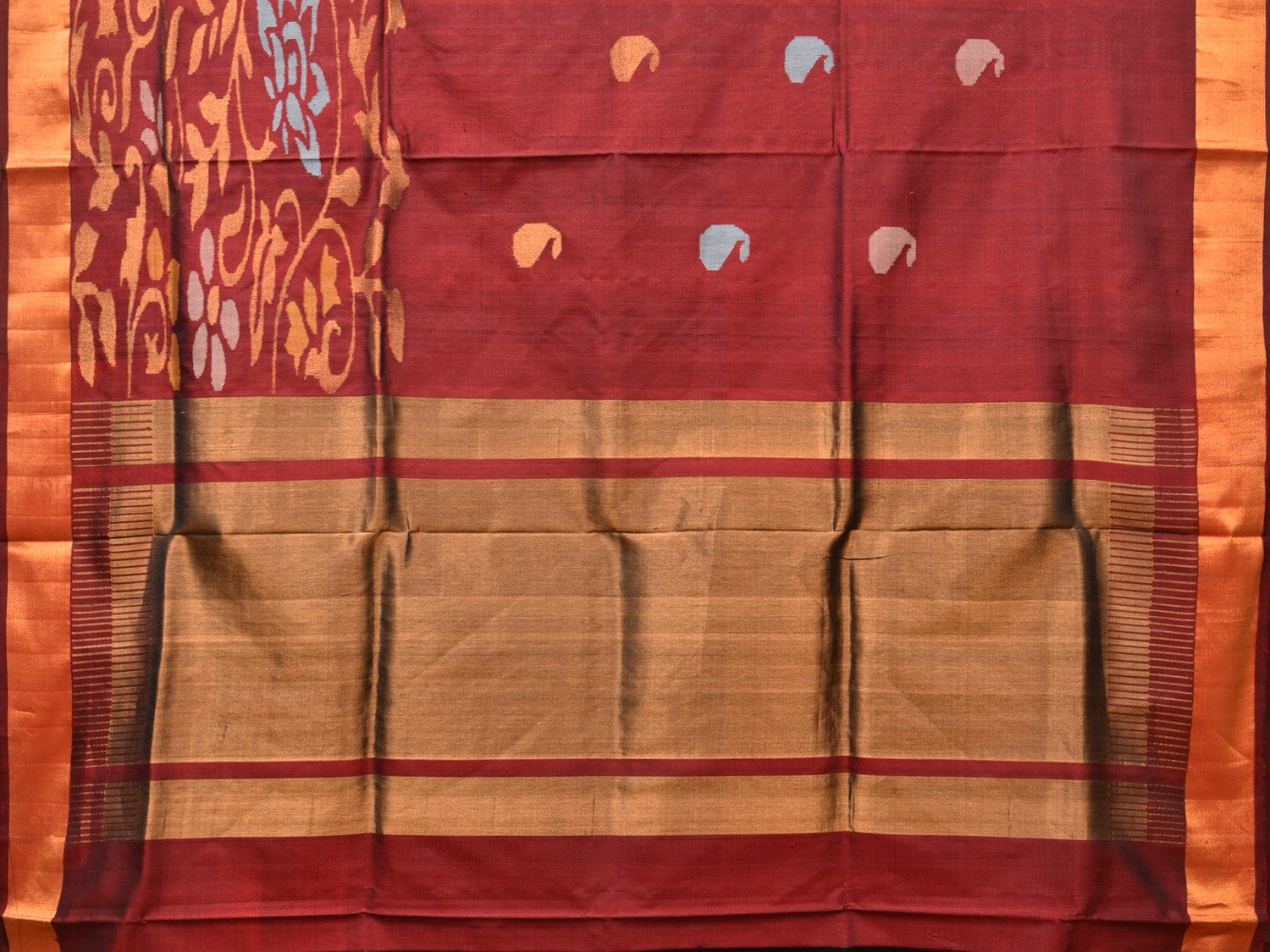Brown Uppada Silk Handloom Saree with One Side Border Design - Global Threads | Grocsy