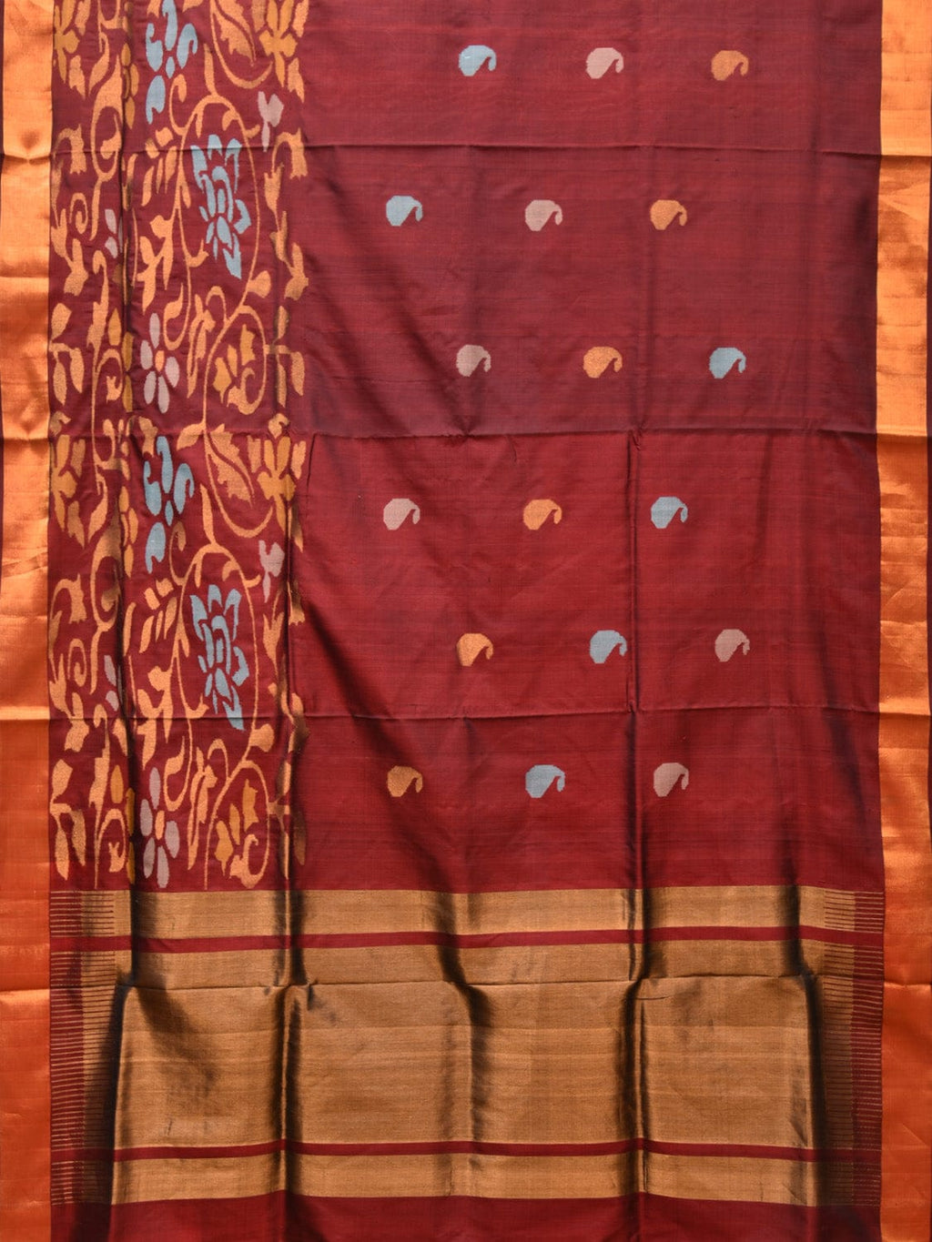 Brown Uppada Silk Handloom Saree with One Side Border Design - Global Threads | Grocsy