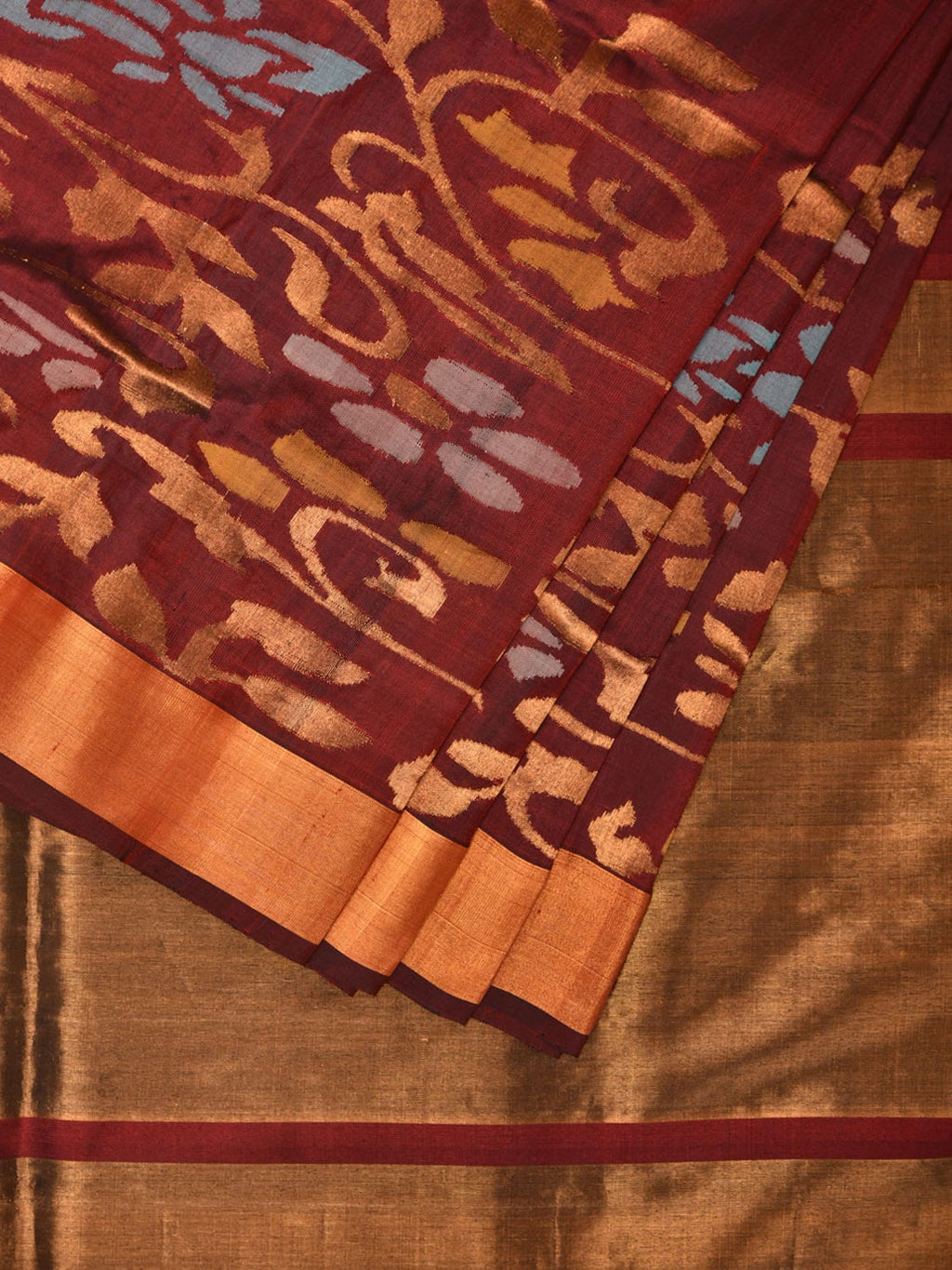 Brown Uppada Silk Handloom Saree with One Side Border Design - Global Threads | Grocsy