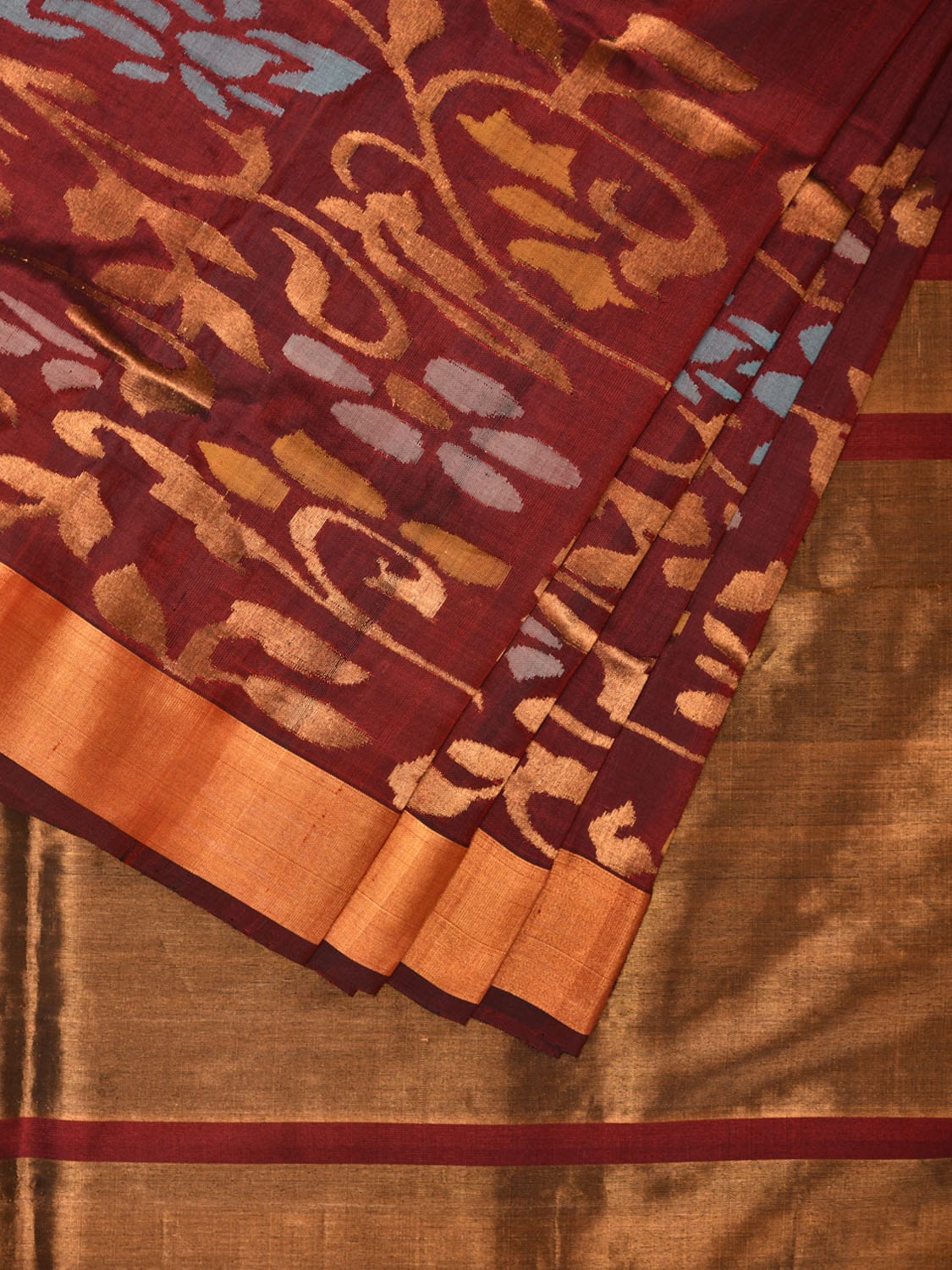 Brown Uppada Silk Handloom Saree with One Side Border Design - Global Threads | Grocsy