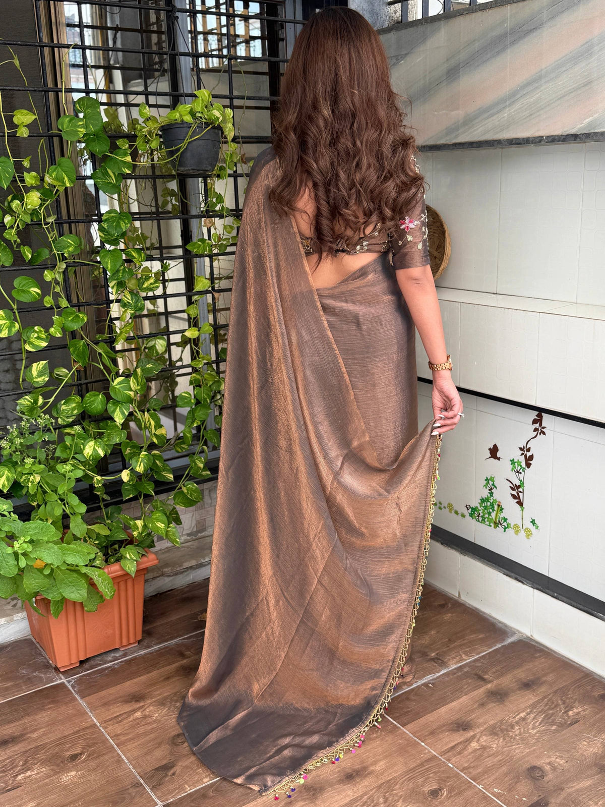 Evanik Soft Fandy Chiffon Beads Embroidered Work Party Wear Saree With Blouse | Grocsy