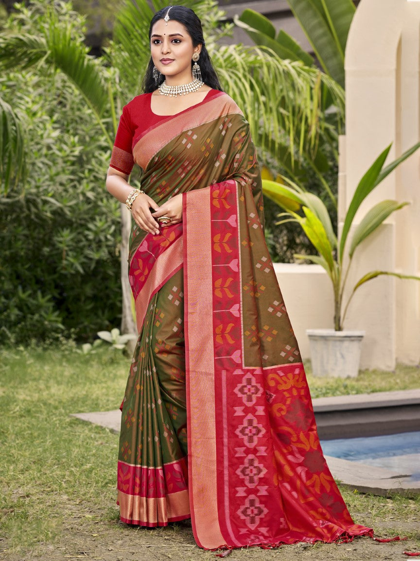 Anaita Brown Silk Saree With Blouse Piece | Grocsy