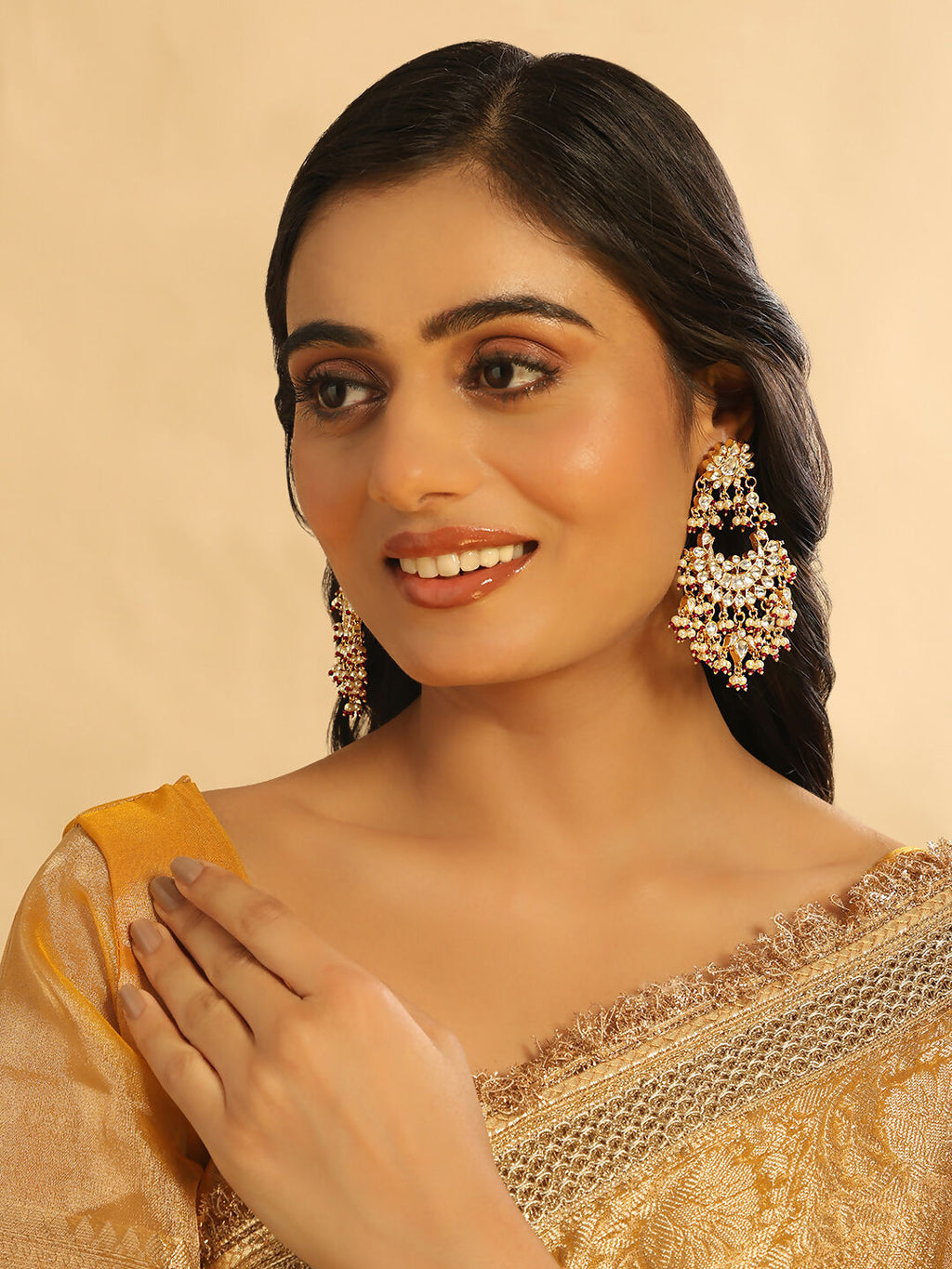 Nuyug 22K Gold Plated Pearl Empress Chandbali Earrings | Grocsy