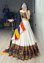 Yash Enterprise White Rayon Cotton Embroidery Semi Stitched Navratri Chaniya Choli | Grocsy