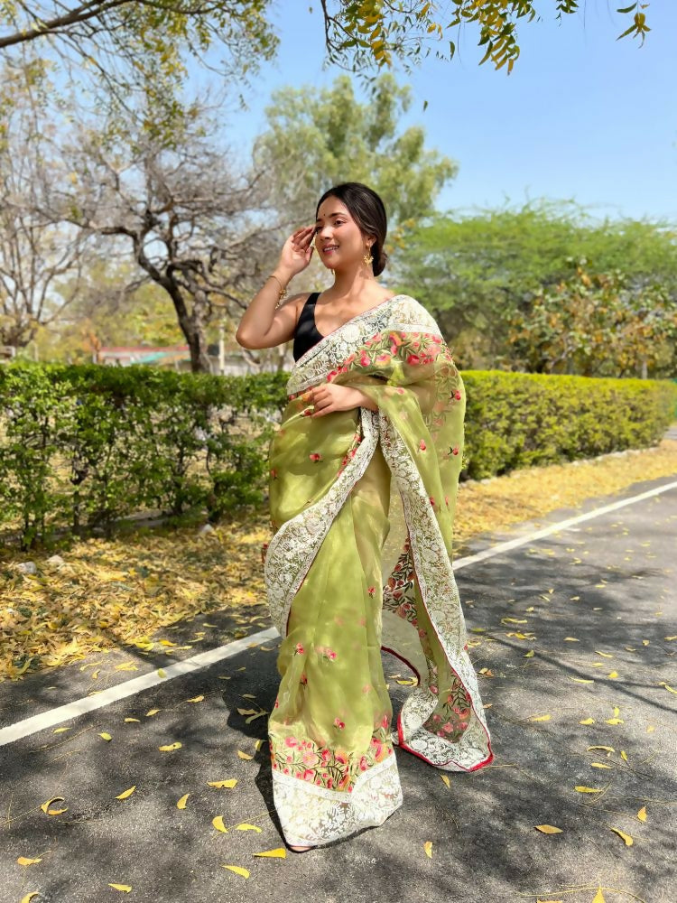 Vamsee Riddhi-Siddhi -1 Green Organza Saree | Grocsy