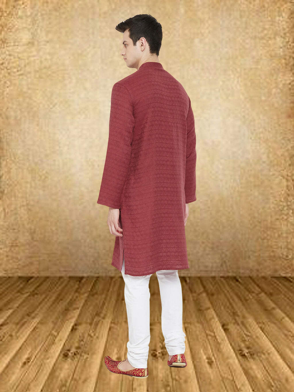 Even Apparels Men's Maroon Emboided Kurta | Grocsy