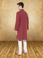 Even Apparels Men's Maroon Emboided Kurta | Grocsy