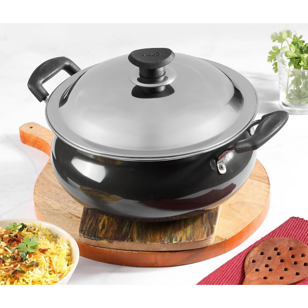 Vinod Black Pearl Hard Anodised Non Stick Handi with Lid | Grocsy
