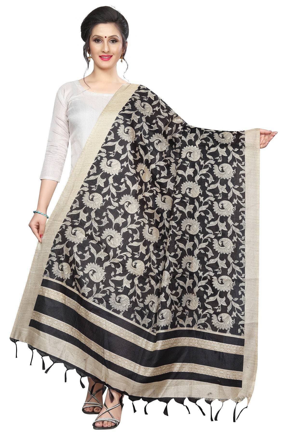 Vamika Peacock Printed Khadi Bhagalpuri Dupatta | Grocsy