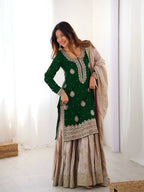 Lehenga Mart Designer Sharara Suit With Kurta, Sharara, Dupatta For Women-Green | Grocsy