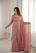 Teeya Creation New Womens Trendy Embroidery Sequence Work Pink Kurta Set | Grocsy