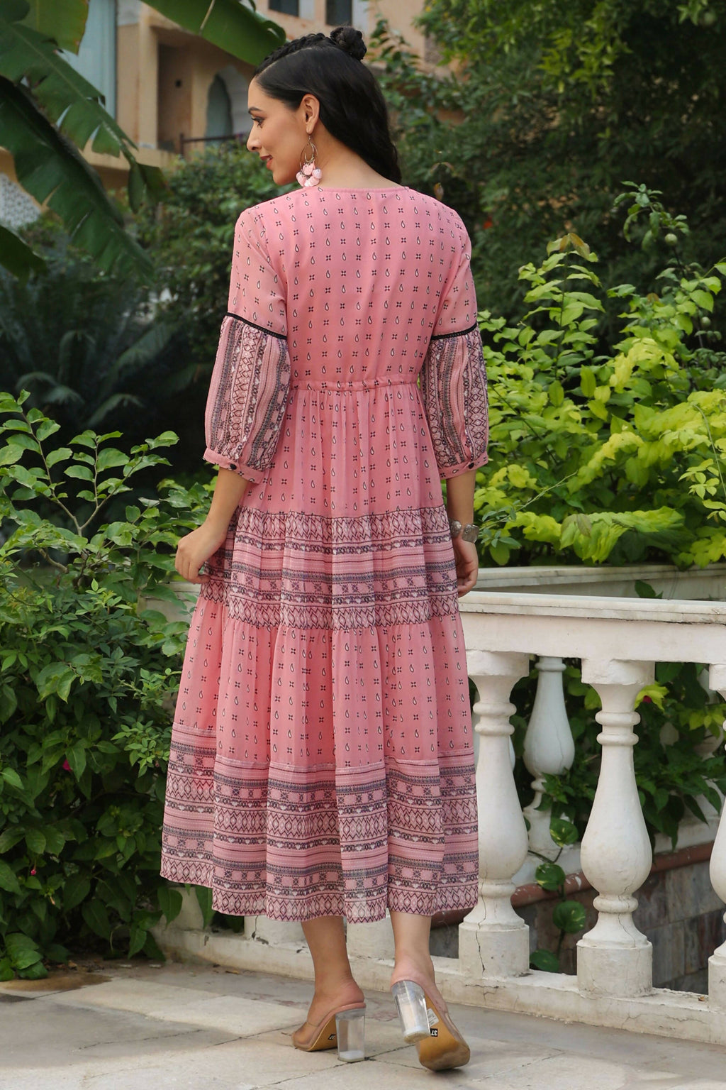 Juniper Women's Pink Printed Teired Dress | Grocsy