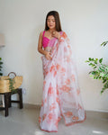 Vamsee Ramya White Organza Saree | Grocsy