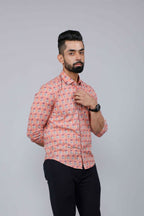 Miravan Men's Peach Spread Collar Floral Print Casual Shirt | Grocsy