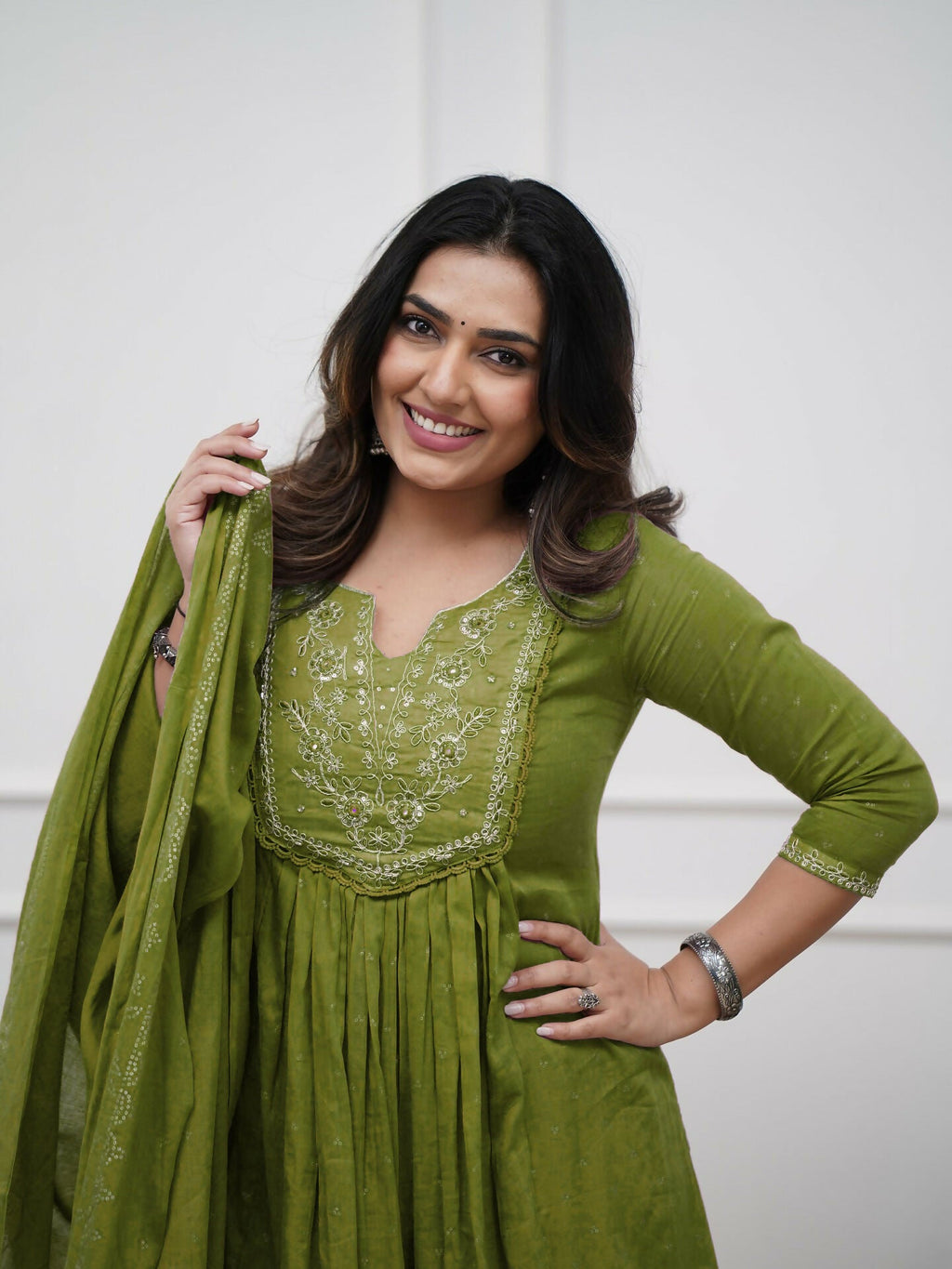 The52 Women's Beautiful Cotton Fabric Embroidery Work Straight Kurta Pant and Dupatta Set | Grocsy