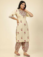 Aramya Yellow Soft Cotton Floral Straight Kurta for Women | Grocsy