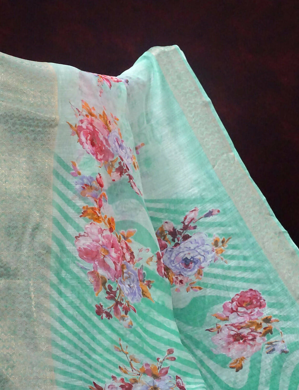 Shades Of Mint Green With Floral Design Semi Chanderi Saree By Gayathri Reddy Designer Studio | Grocsy