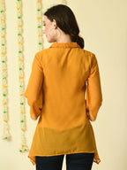 Myshka Women's Mustard Embroidered Party Fusion Top | Grocsy