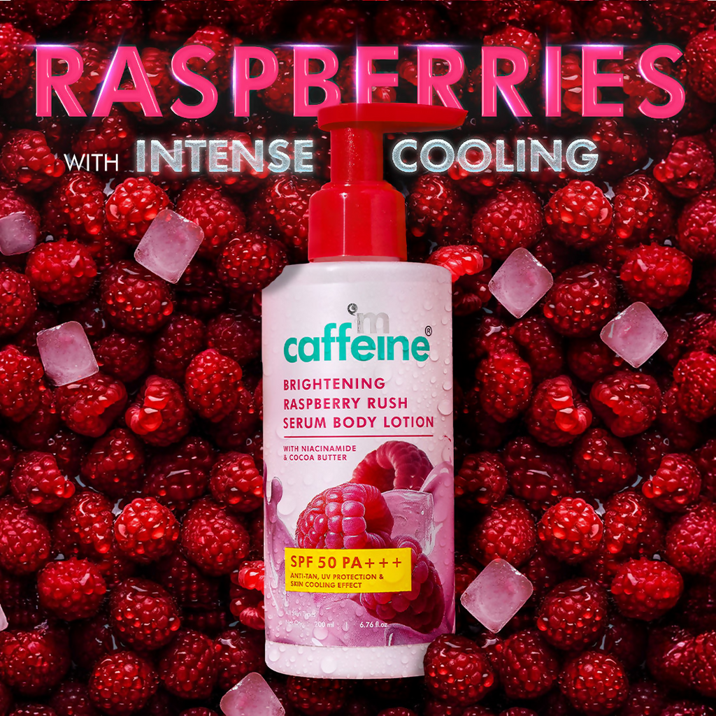 mcaffeine Brightening Raspberry Rush Serum Body Lotion SPF 50 PA+++ | Grocsy