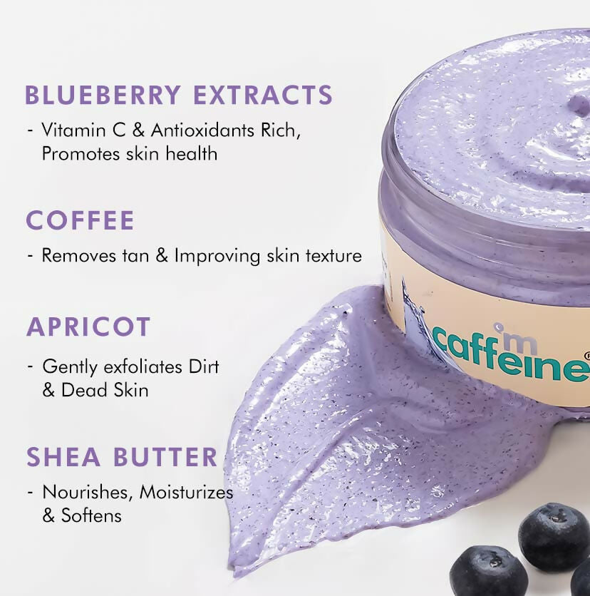 mCaffeine Blueberry Breeze Body Scrub, Exfoliates, Removes Tan, Fruity Blueberry Aroma | Grocsy