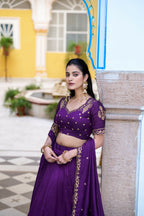 Lorenvalley Fashion Purple NC Silk Plain Lehenga Embroidery Work Choli with Dupatta | Grocsy