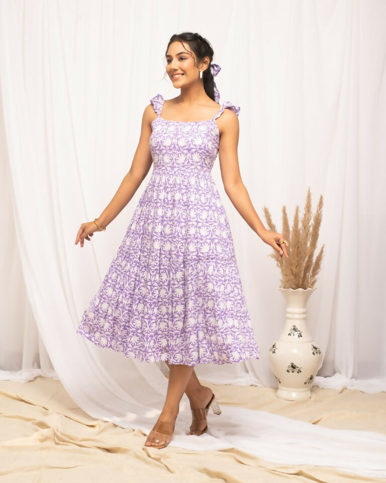FIORRA Women's Lavender Cotton Floral Printed Dress | Grocsy